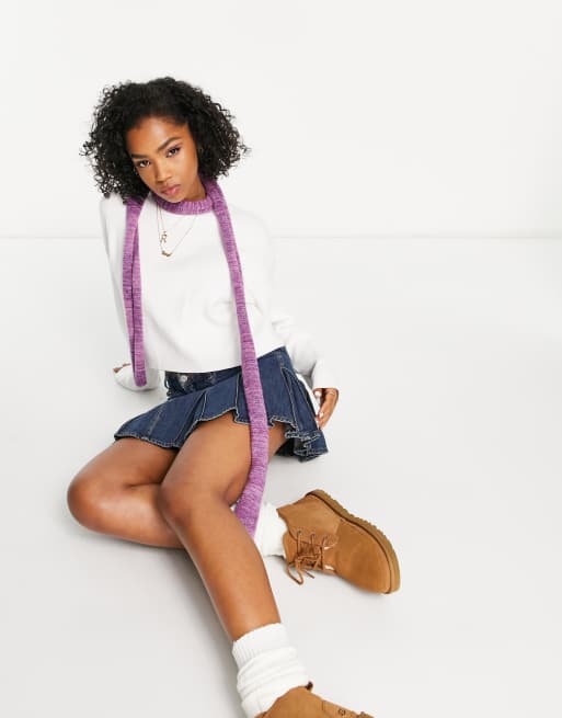 Bershka - Pull oversize ras du cou - Blanc cassé