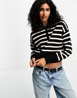 Bershka quarter zip oversized jumper in black & white stripe - ASOS Price Checker