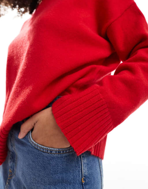 Bershka Pull ras de cou epais Rouge