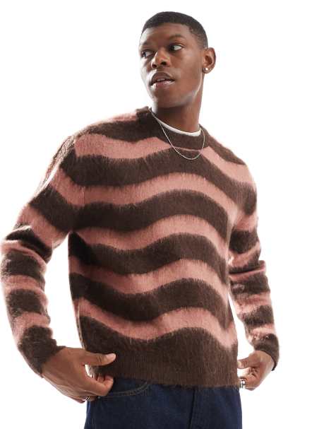 Bershka - Pull rayé en maille douce - Marron - view 1
