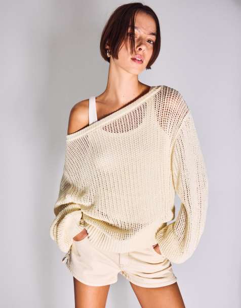 Bershka - Pull style champêtre à détails ajourés - Écru - view 1