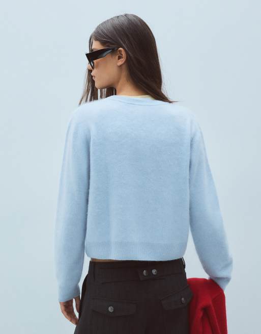 Bershka Pullover aus 100 % Wolle mit Rundhalsausschnitt in Hellblau, 3 von 6