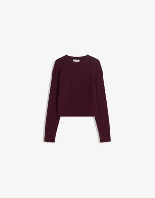 Bershka - Pullover in Burgunderrot mit Rundhalsausschnitt