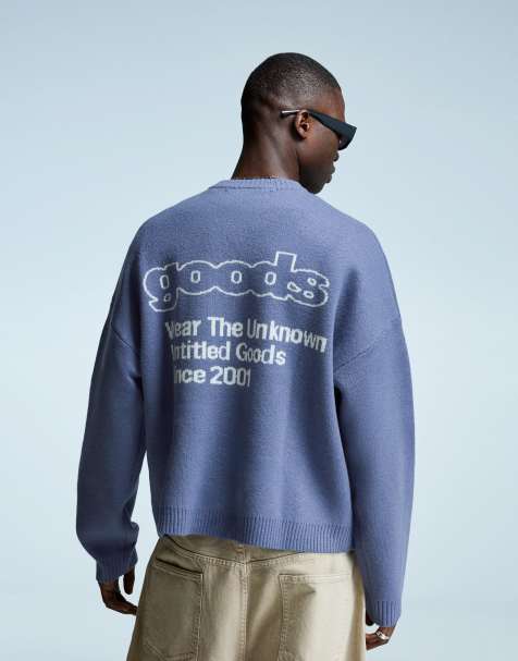 Bershka – Pullover in Denim-Blau aus bedrucktem Jacquard - view 1