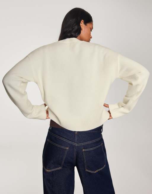 Bershka – Pullover in Ecru mit Rundhalsausschnitt, 3 von 5