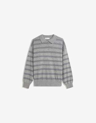 Bershka - Pullover in Grau mit Polokragen