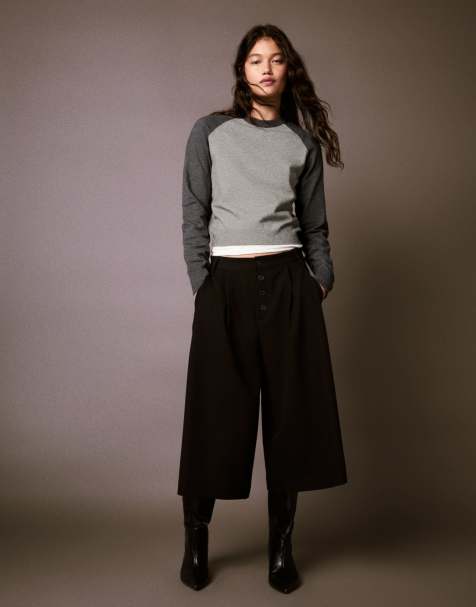 Bershka – Pullover in Grau mit Raglanärmeln und Rundhalsausschnitt - view 1