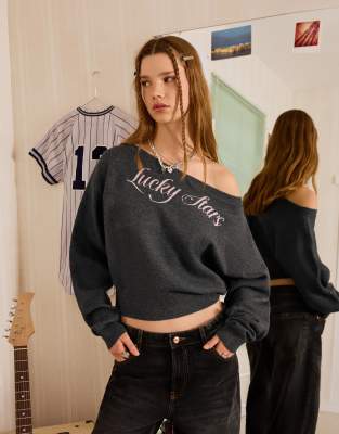 Bershka - Pullover in Grau mit U-Boot-Ausschnitt
