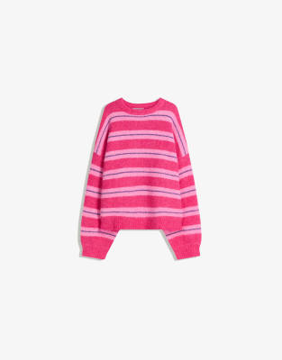 Bershka - Pullover in Rosa mit mehrfarbigen Streifen