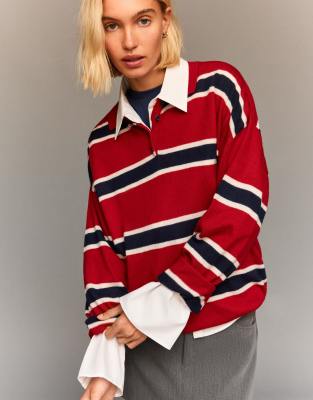 Bershka - Pullover in Rot mit Polokragen