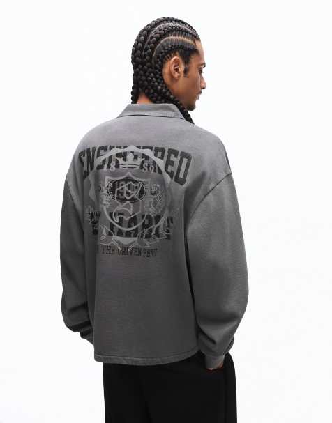 Bershka – Pullover in Schwarz mit Polokragen und Print - view 1