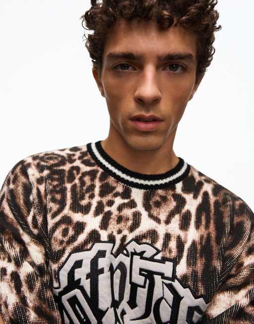 Bershka Pullover mit Animalprint und Rundhalsausschnitt in Braun, 4 von 5