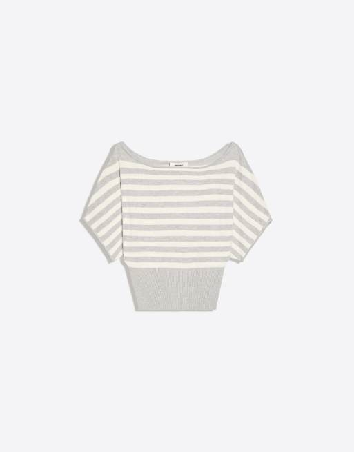 Bershka Pullover mit asymmetrischem Ausschnitt in Grau, 5 von 5
