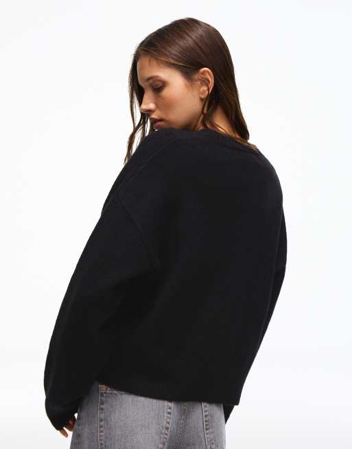 Bershka Pullover mit Rundhalsausschnitt in Schwarz, 3 von 5