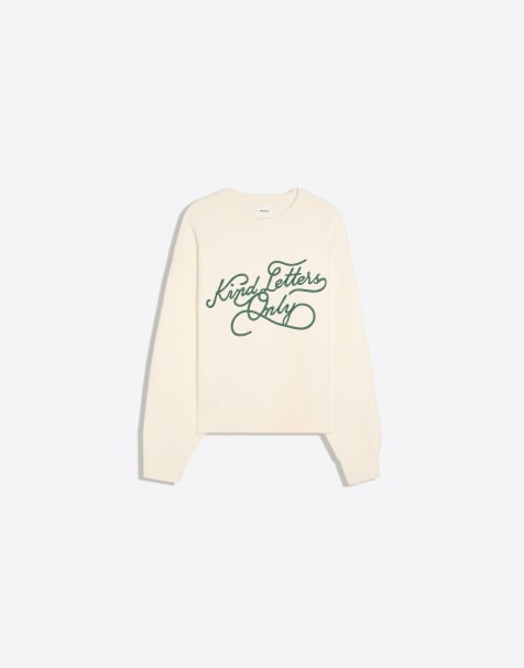 Bershka Pullover mit Stickerei und Rundhalsausschnitt in Weiß - view 1