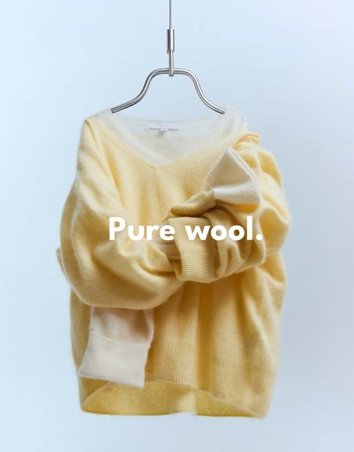 Bershka Pullover mit V-Ausschnitt aus 100 % Wolle in Ecru, 5 von 6