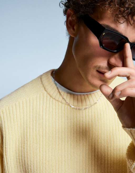 Bershka Purl knit wool blend sweater in yellow