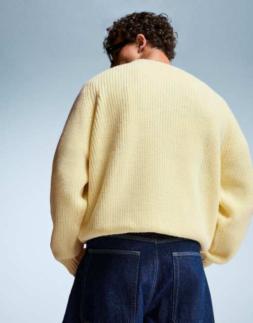 Bershka Purl knit wool blend sweater in yellow