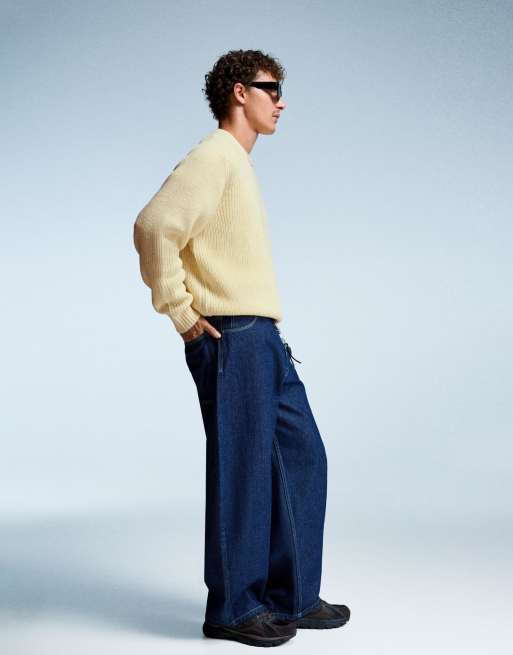 Bershka Purl knit wool blend sweater in yellow