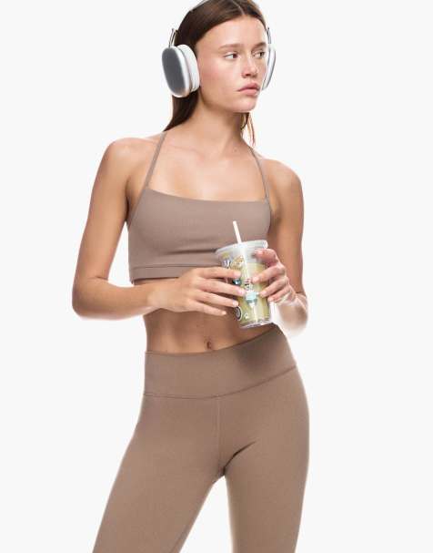 Bershka Quick-dry & breathable strappy top in camel - view 1