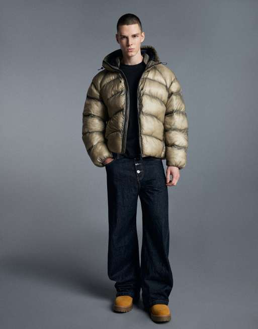 Bershka quiltad jacka med transparent effekt i khaki, 2 av 5