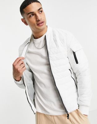 Bershka quilted bomber in white