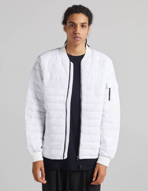 Bershka quilted bomber jacket in white | ASOS