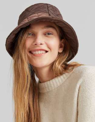 Bershka Quilted Bucket Hat In Brown ModeSens