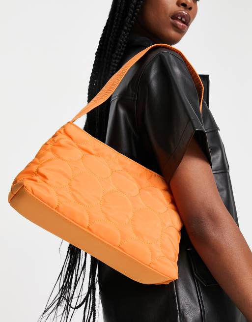 Bershka quilted detail shoulder bag in orange