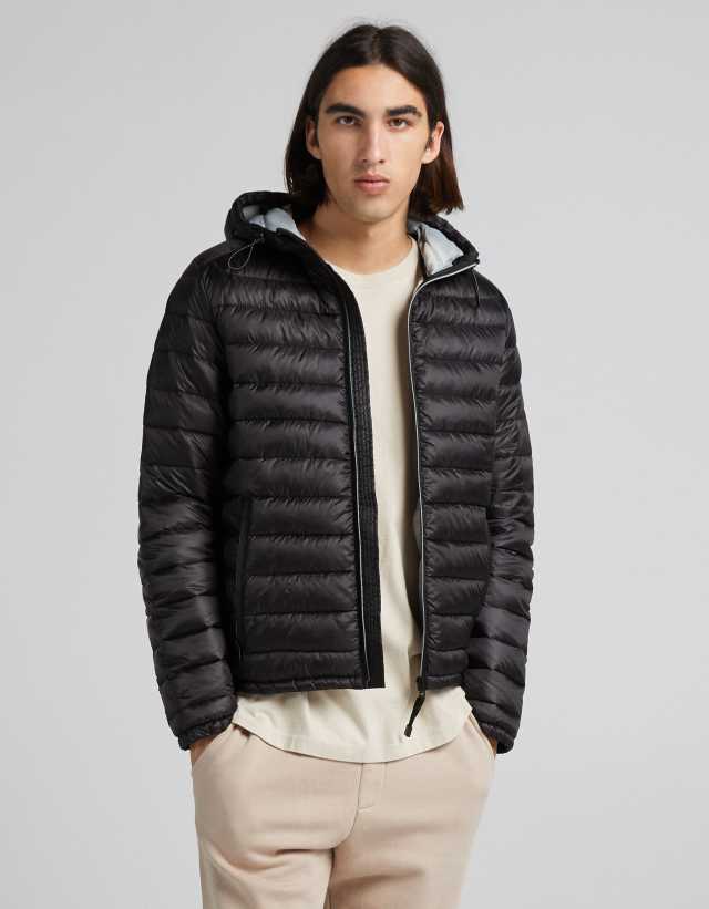 Bershka quilted hooded jacket in black