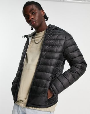Bershka quilted hooded jacket in black - ASOS Price Checker