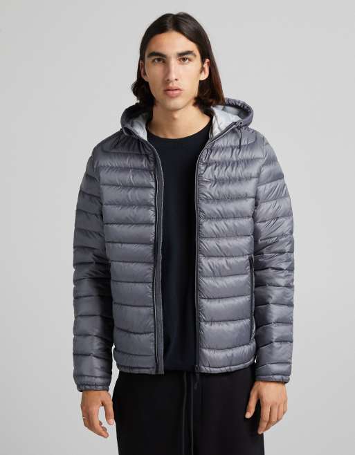 Bershka quilted hooded jacket in gray ASOS