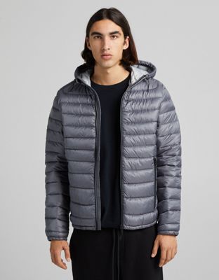 Bershka quilted hooded jacket in grey