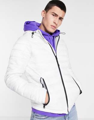 Bershka quilted hooded jacket in white