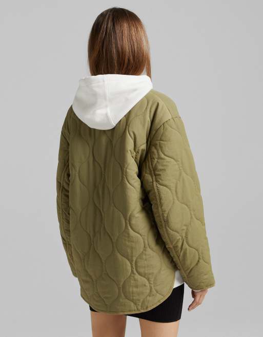 Bershka quilted jacket in khaki