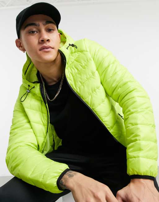 Bershka quilted jacket in lime