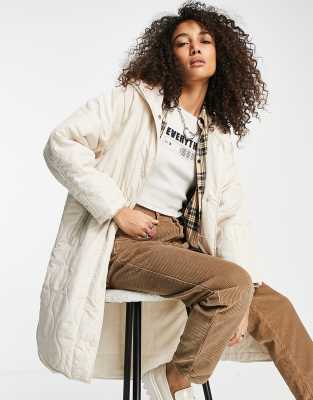 Bershka quilted long line jacket in stone