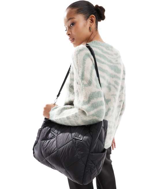 Bershka quilted maxi tote bag in black ASOS