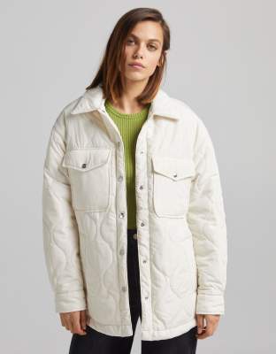 Bershka quilted overshirt in cream