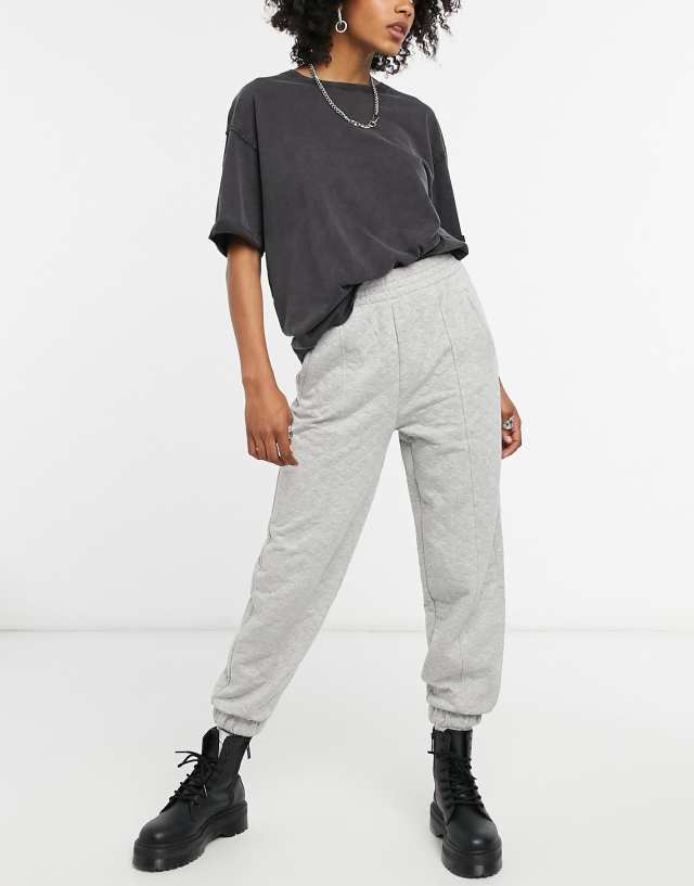 Bershka quilted oversized sweatpants in gray