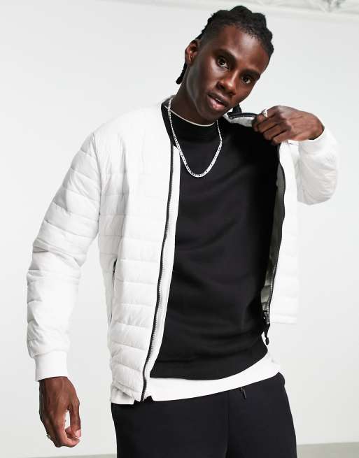 Bershka quilted puffer in white | ASOS