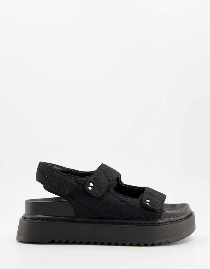 Bershka quilted sporty sandal in black
