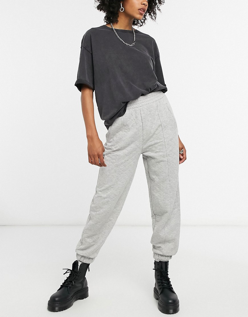 Bershka quilted sweatpants two-piece in gray-Grey