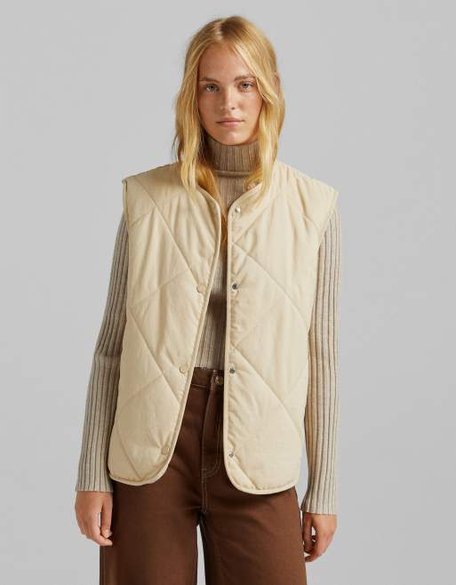 Bershka quilted vest in ecru