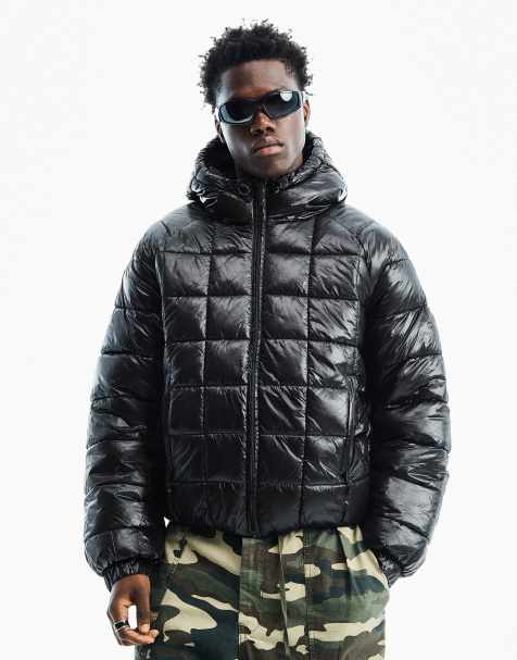 Bershka quiltet jakke med tern i sort - view 1