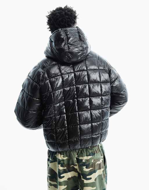 Bershka quiltet jakke med tern i sort, 3 af 5