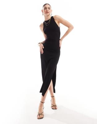 racer neck slinky midaxi dress in black