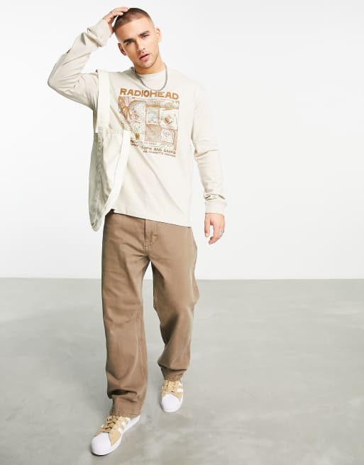 Bershka – Radiohead – Jasnobrązowy T-shirt z długimi rękawami z