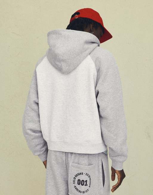 Bershka Raglan print hoodie in grey, 3 of 6