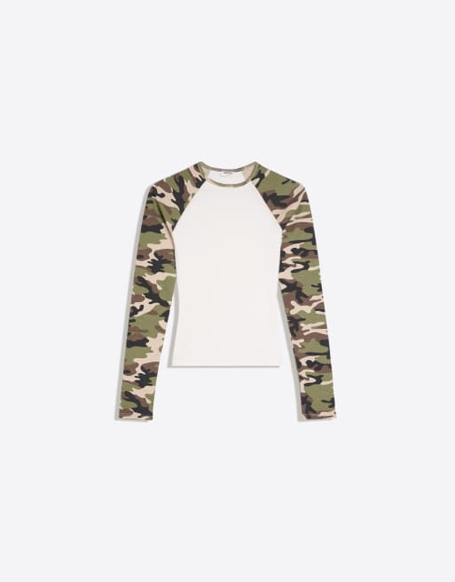 Bershka Raglan print long-sleeve t-shirt in khaki, 5 of 5